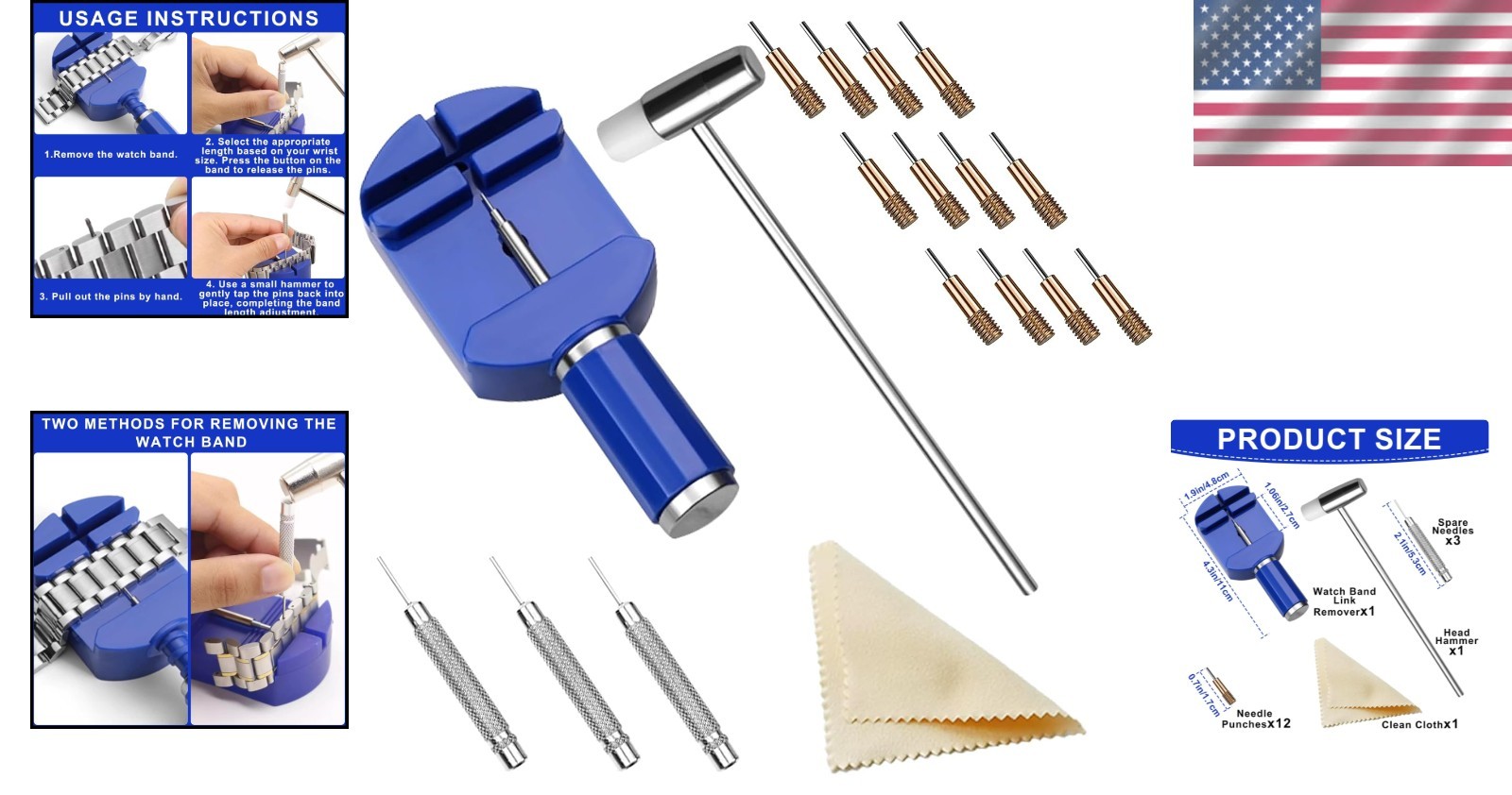 12-Piece Watch Repair Tool Kit: Band Adjustment Pins and Hammer for DIY Home Use