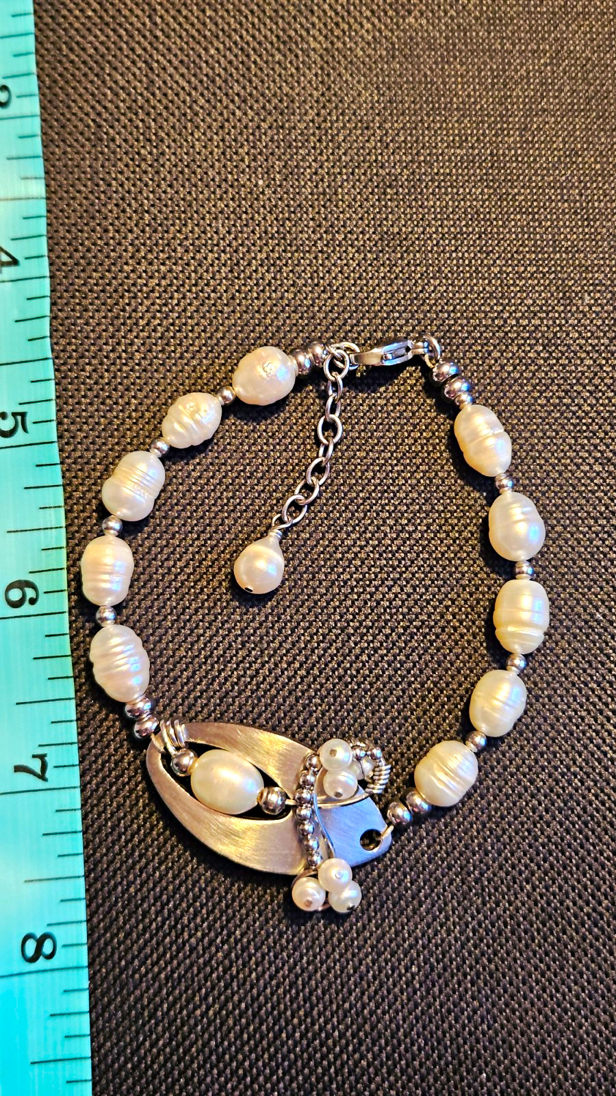 White Boho Style Freshwater Pearl Wire-Wrapped Bracelet, Adjustable