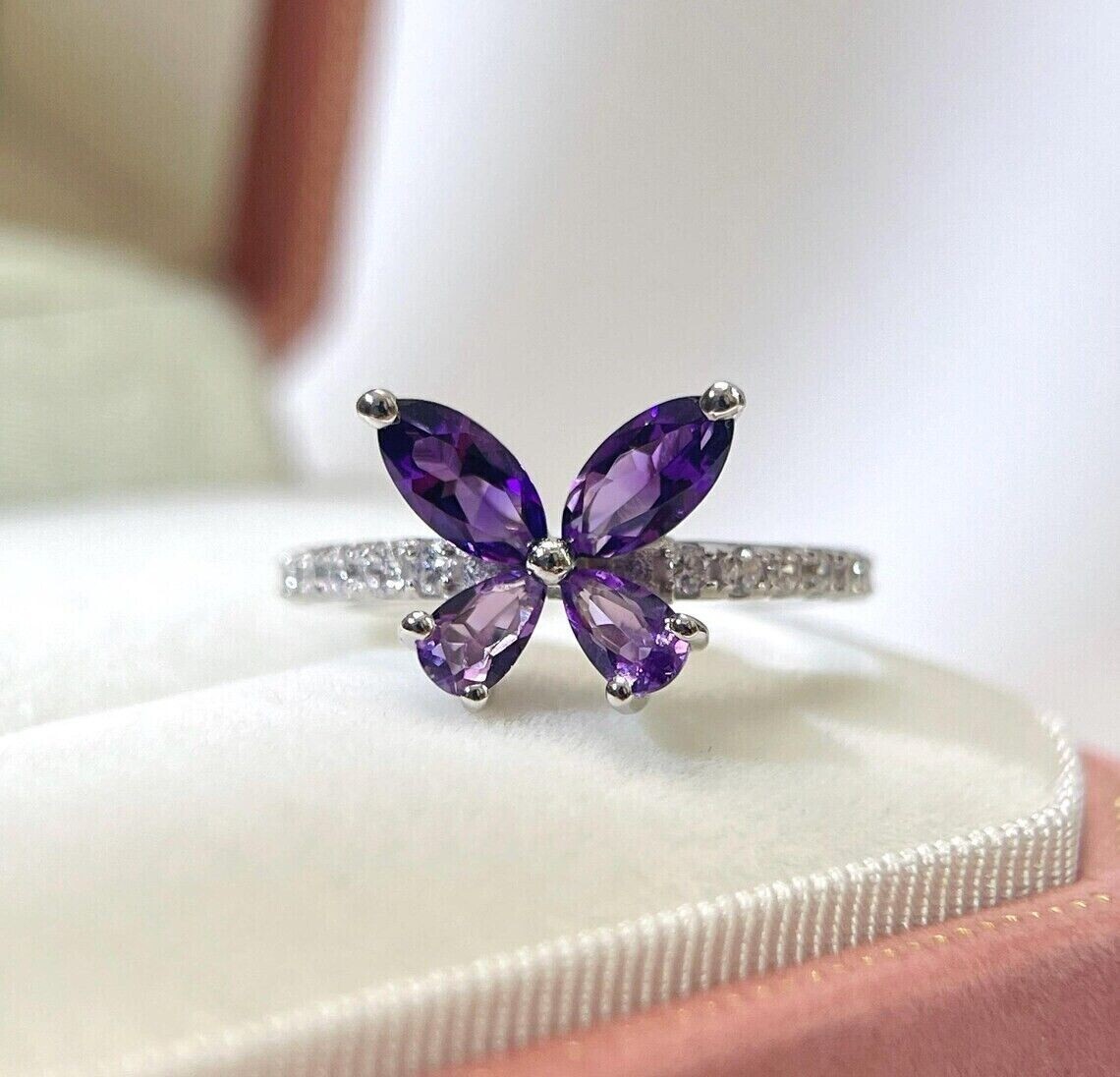 3Ct Marquise Cut Simulated Purple Amethyst Wedding Ring In 14k White Gold Plated