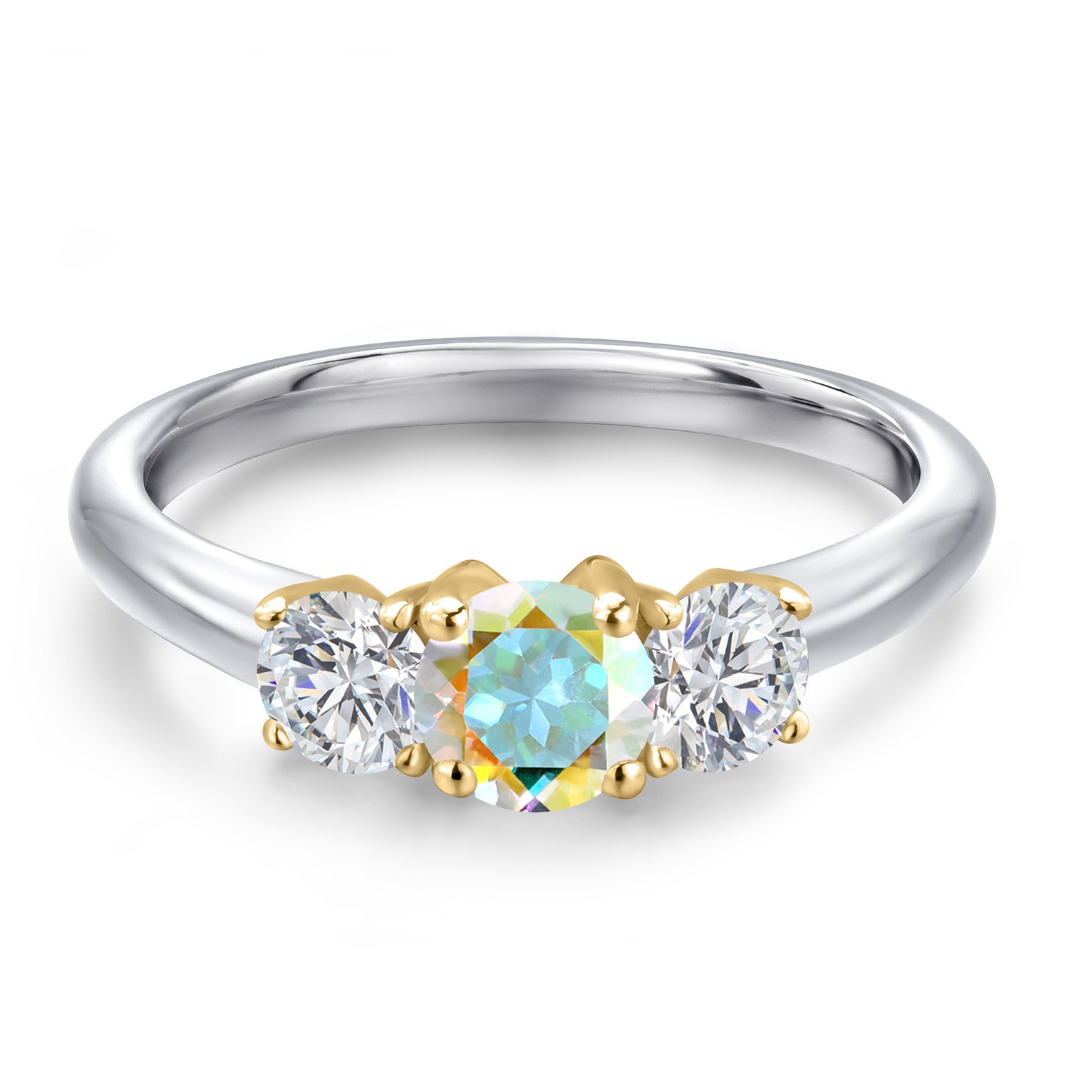 925 Silver and 10K Yellow Gold Mercury Mist Mystic Topaz and Lab Grown Diamond