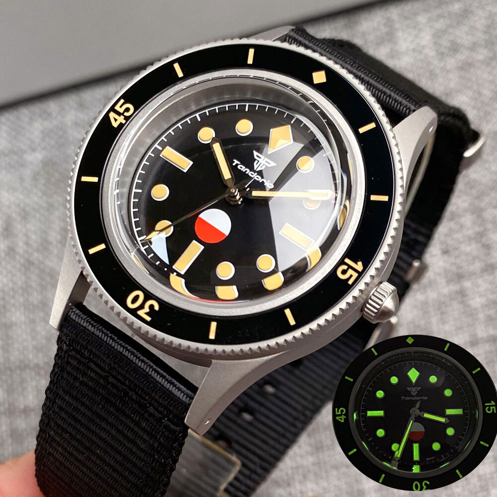 40mm Retro Tandorio Black Dial Miyota NH35A PT5000 Automatic Mens Wrist Watch