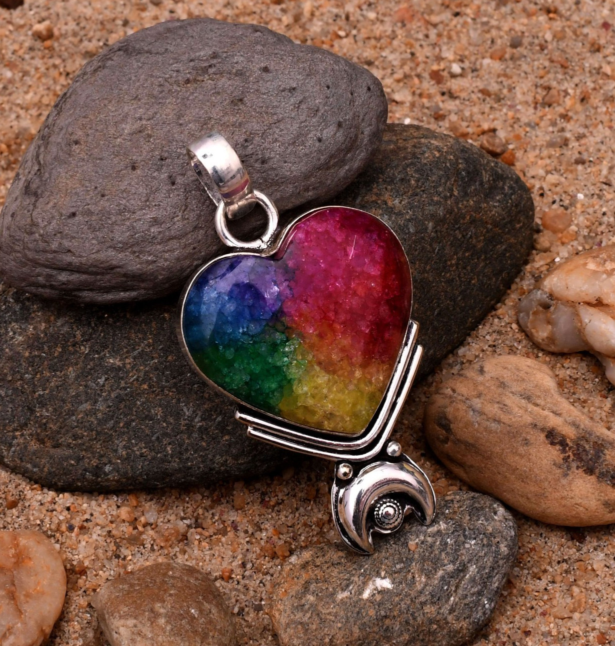 Solar Quartz Gemstone 925 Sterling Silver Handmade Pendant Approx – 1.77″