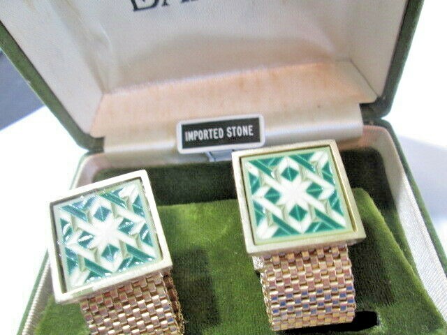 Dante Cufflinks Vintage in Box Imported Stone Wrap Around