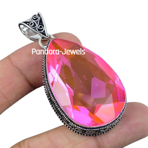 Unique Morganite Gemstone Handmade 925 Sterling Silver Jewelry Pear Cut Pendant