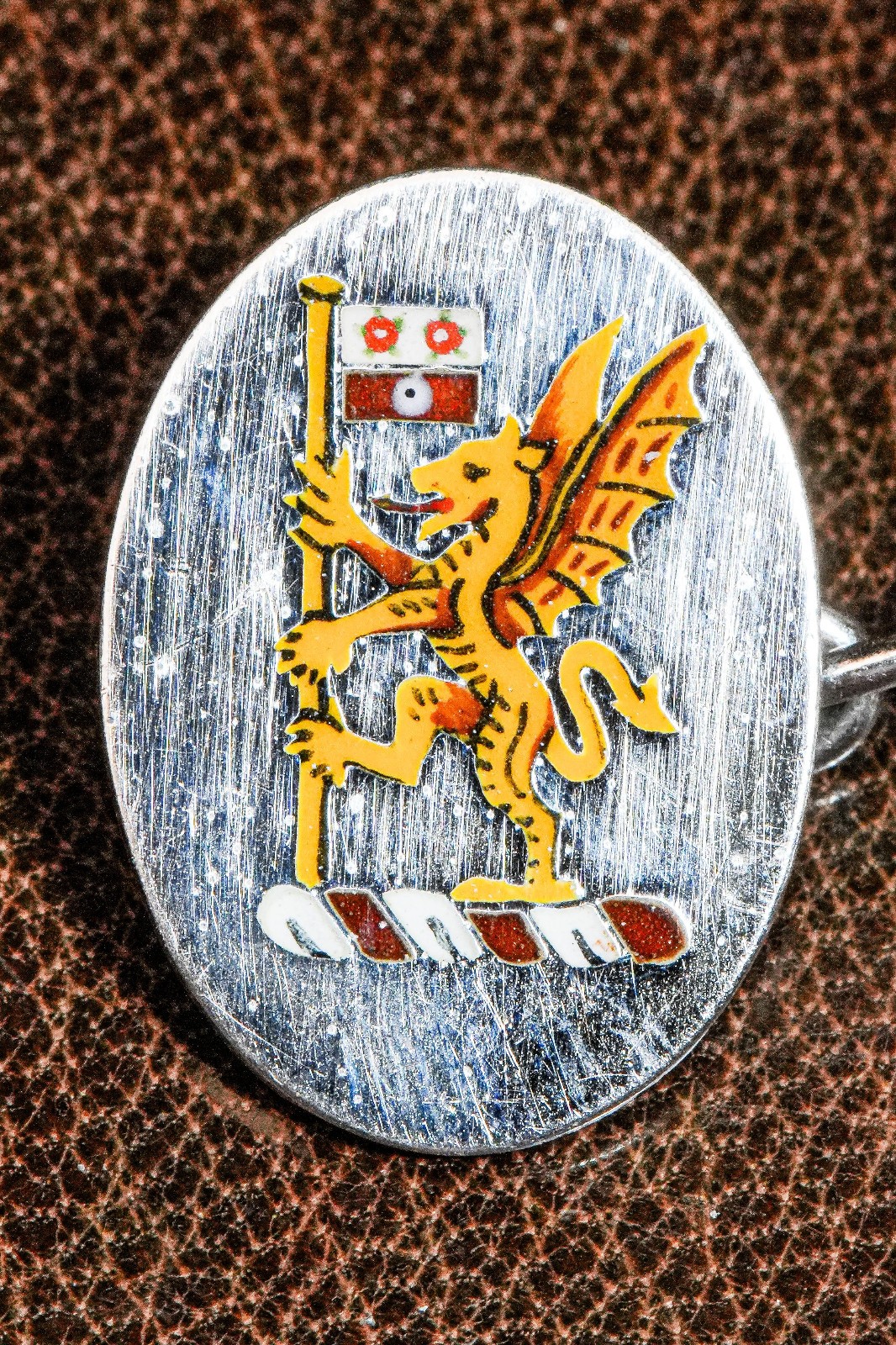Striking Hand Painted Enamel Sterling Silver Antique English Cufflinks Armorial