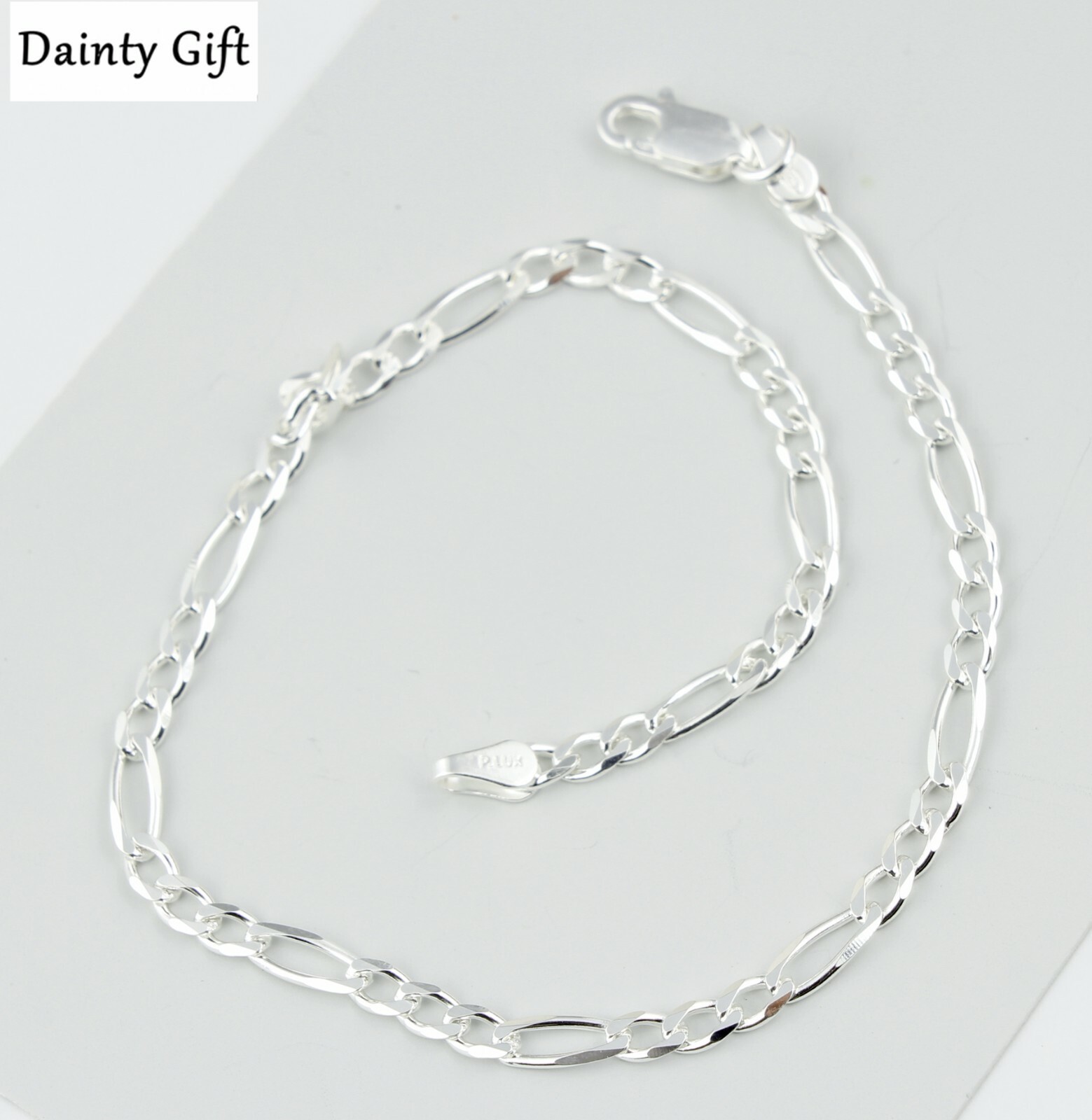 Women / Girl Italian 925 Sterling Silver Flat Figaro Chain Anklet Bracelet 9-10″