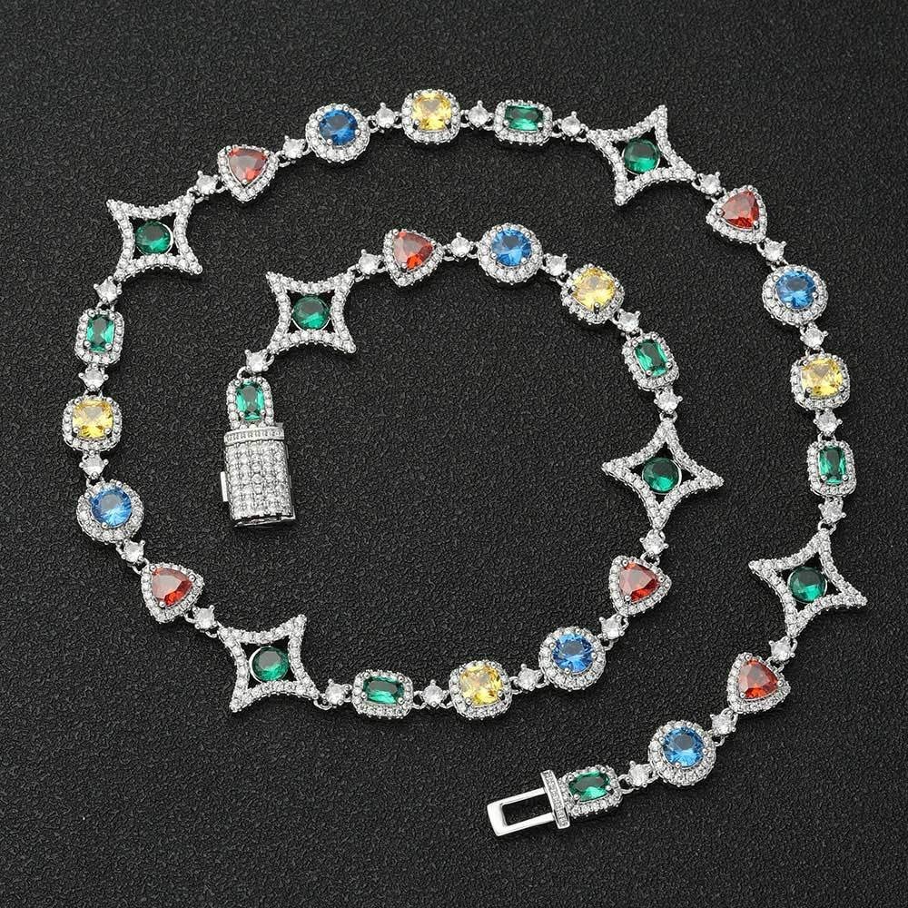 Colorful Gemstone Rhinestone Necklace for Men Women, Tennis Chain Bracelet Jewel