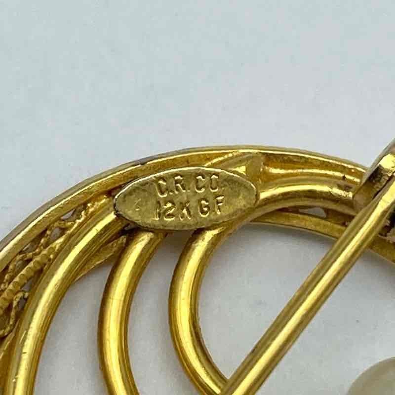 C.R. Co. Vintage 12K Gold Filled Freshwater Pearl Circle Brooch Pin 1″