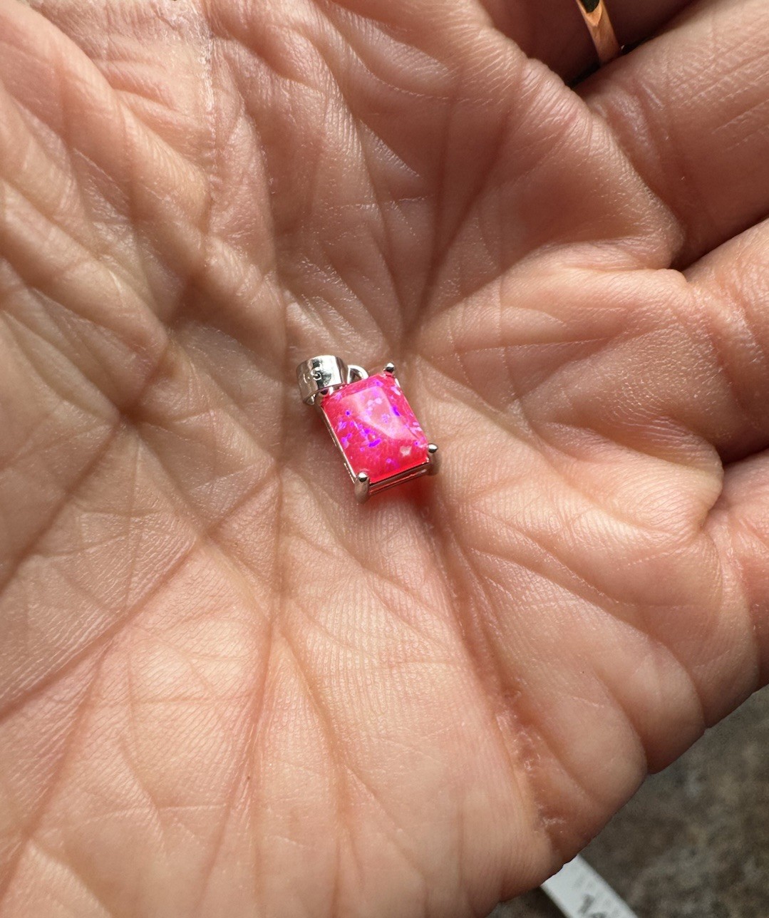 925 Sterling Silver Pink Lab Created Opal Solitaire Pendant, 8.8 X 6.3 mm