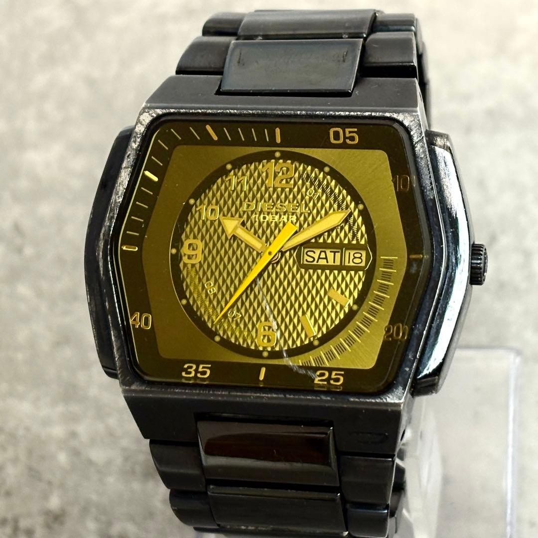 Diesel DZ1166 Quartz Wristwatch Yellow Dial Square Case Date Indicator Day and