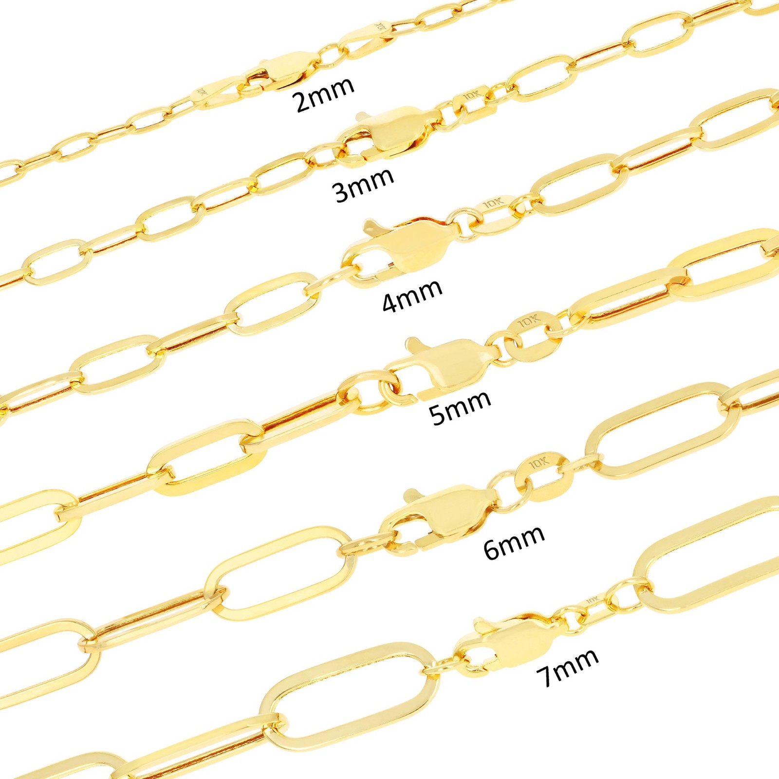 14k Yellow Gold Paperclip 2mm-7mm Chain Cable Rolo Bracelet Mens Womens 7″ – 8″