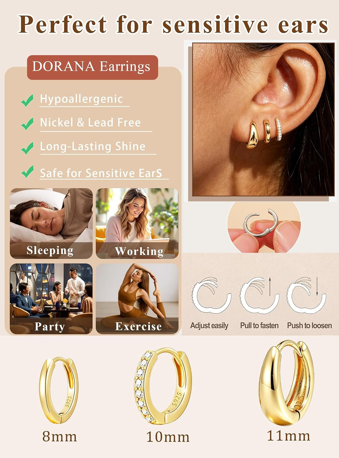 Jewelry for Her Gift 3 Pairs 925 Sterling Silver Earrings for Women Non Tarnish