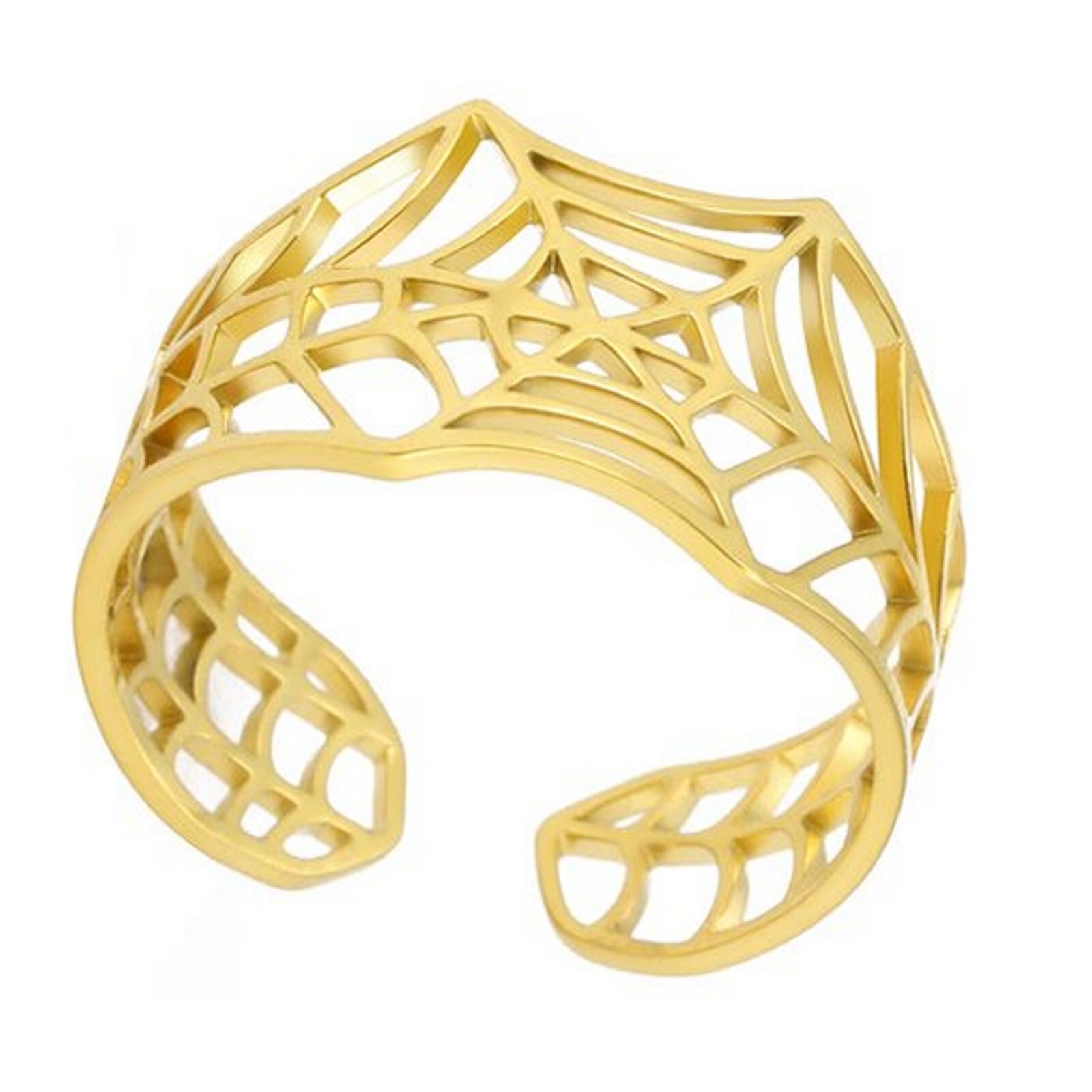 Gothic Spider Web Ring Womens Gold Stainless Steel Cybergoth Tarantula Band