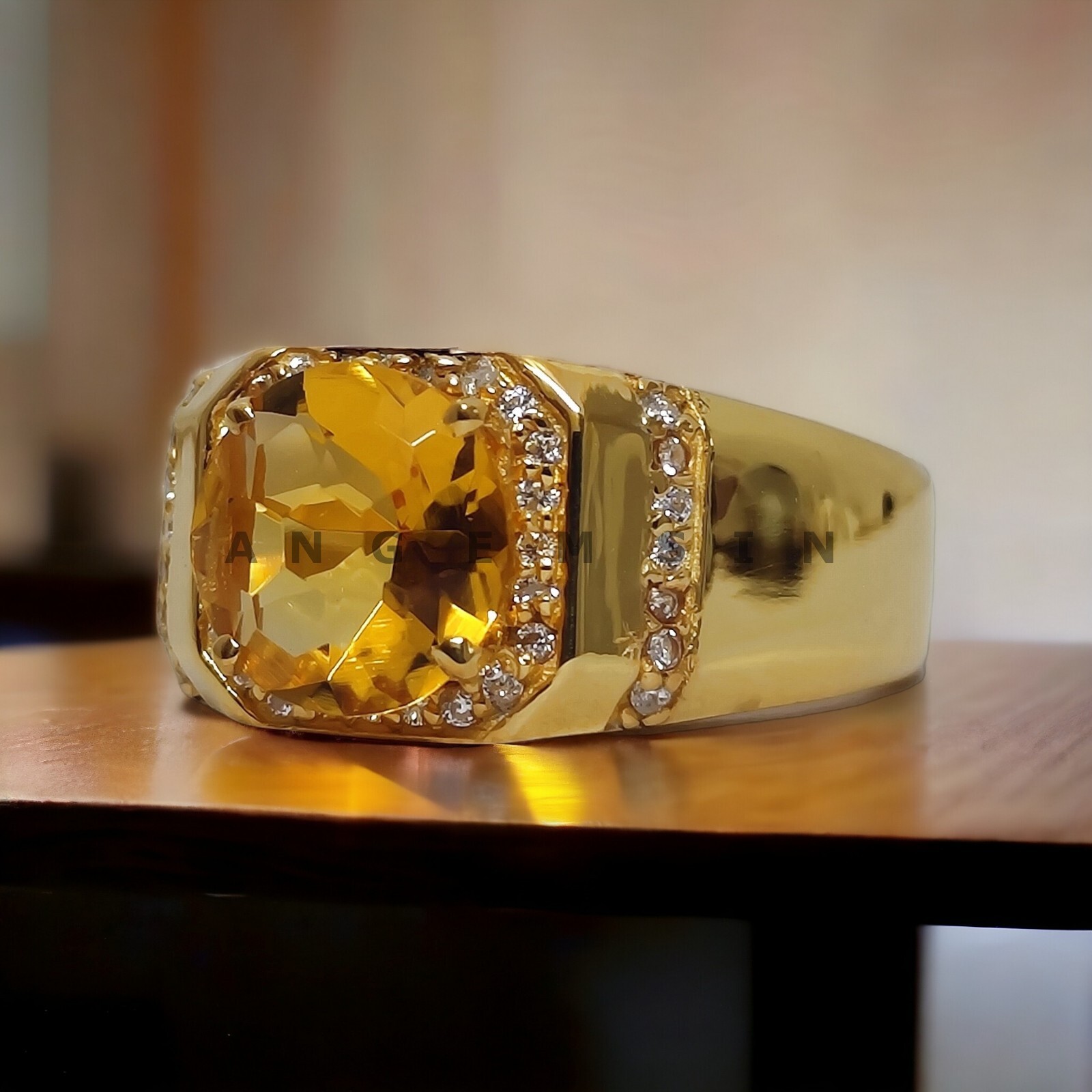 Citrine With 925 Sterling Silver Gold Plated Ring For Men’s #AL573