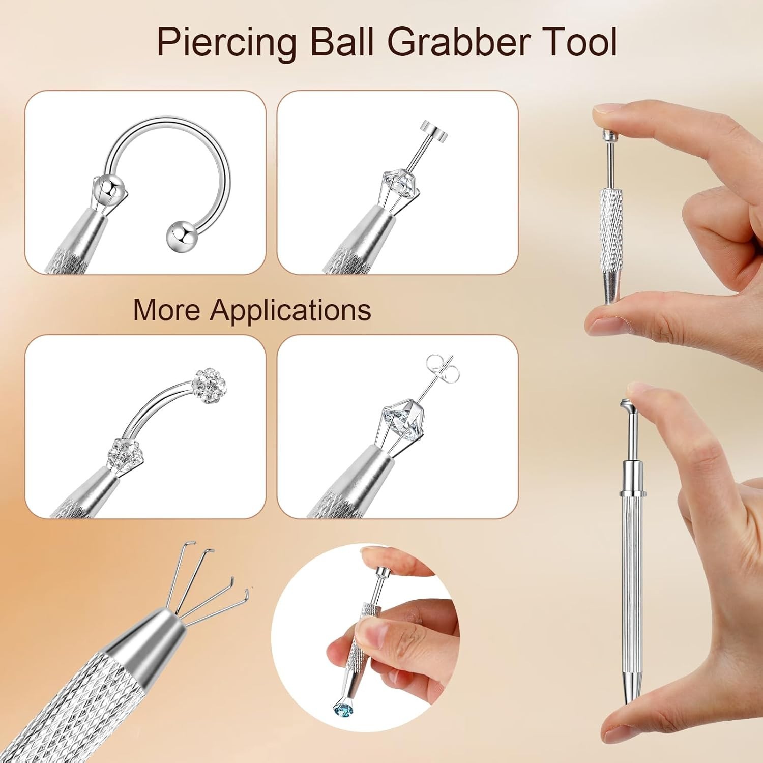 2Pcs Piercing Ball Grabber Tool for Changing Jewelry, Stianless Steel Flat Ba…