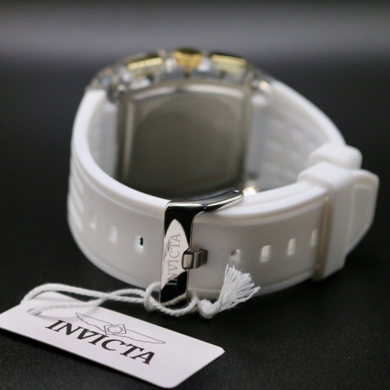 Invicta S1 Rally 42mm Gold Dial Clear Quartz Chronograph White Silicone Watch