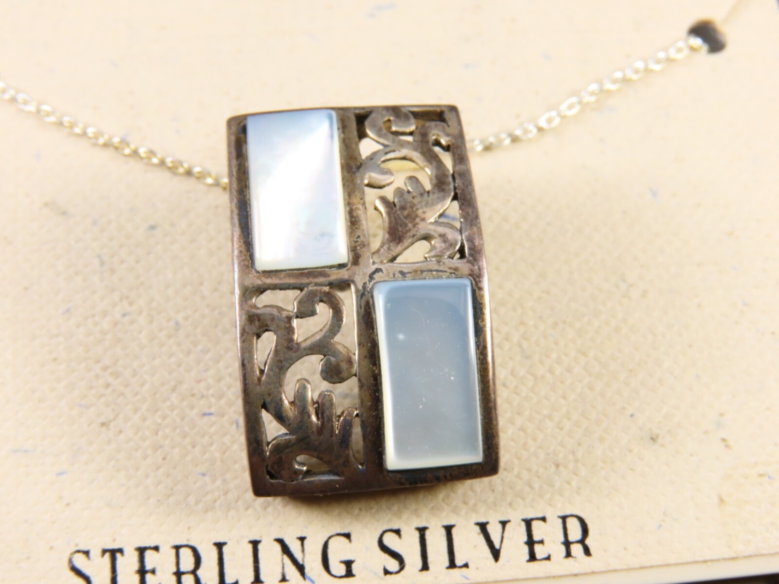 New MADISON STUDIO Sterling Silver CHAIN NECKLACE Scroll Pendant MOTHER OF PEARL