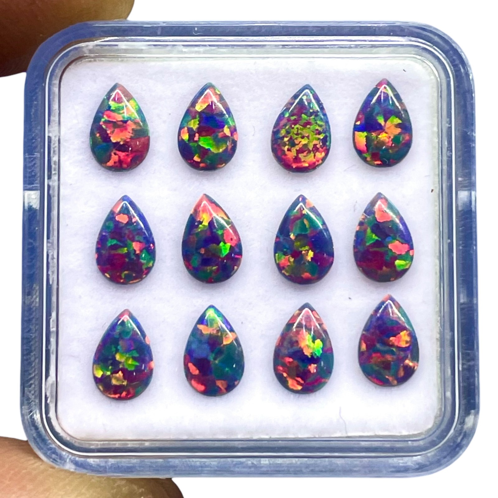 9 Pcs Australian Black Opal 6x4mm Pear AAA Quality Lab Created Gemstones Lot