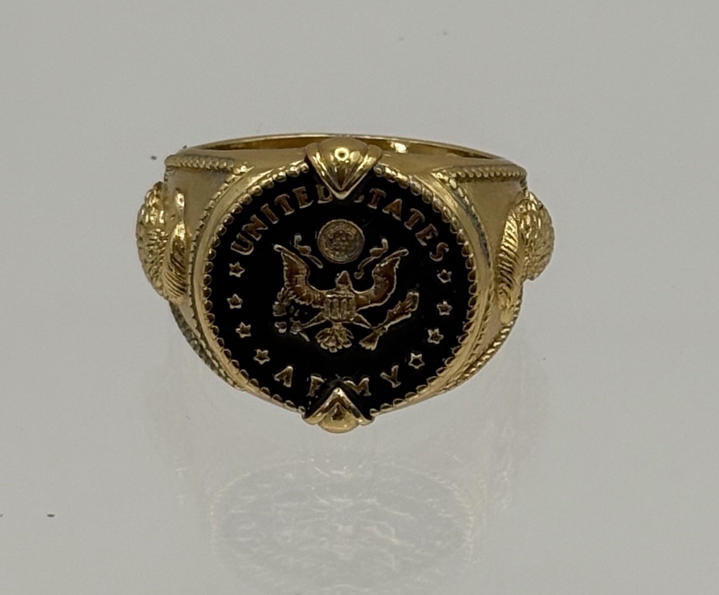 925 Sterling Silver Gold Plated United States Army Ring Black Enamel Size 10.5