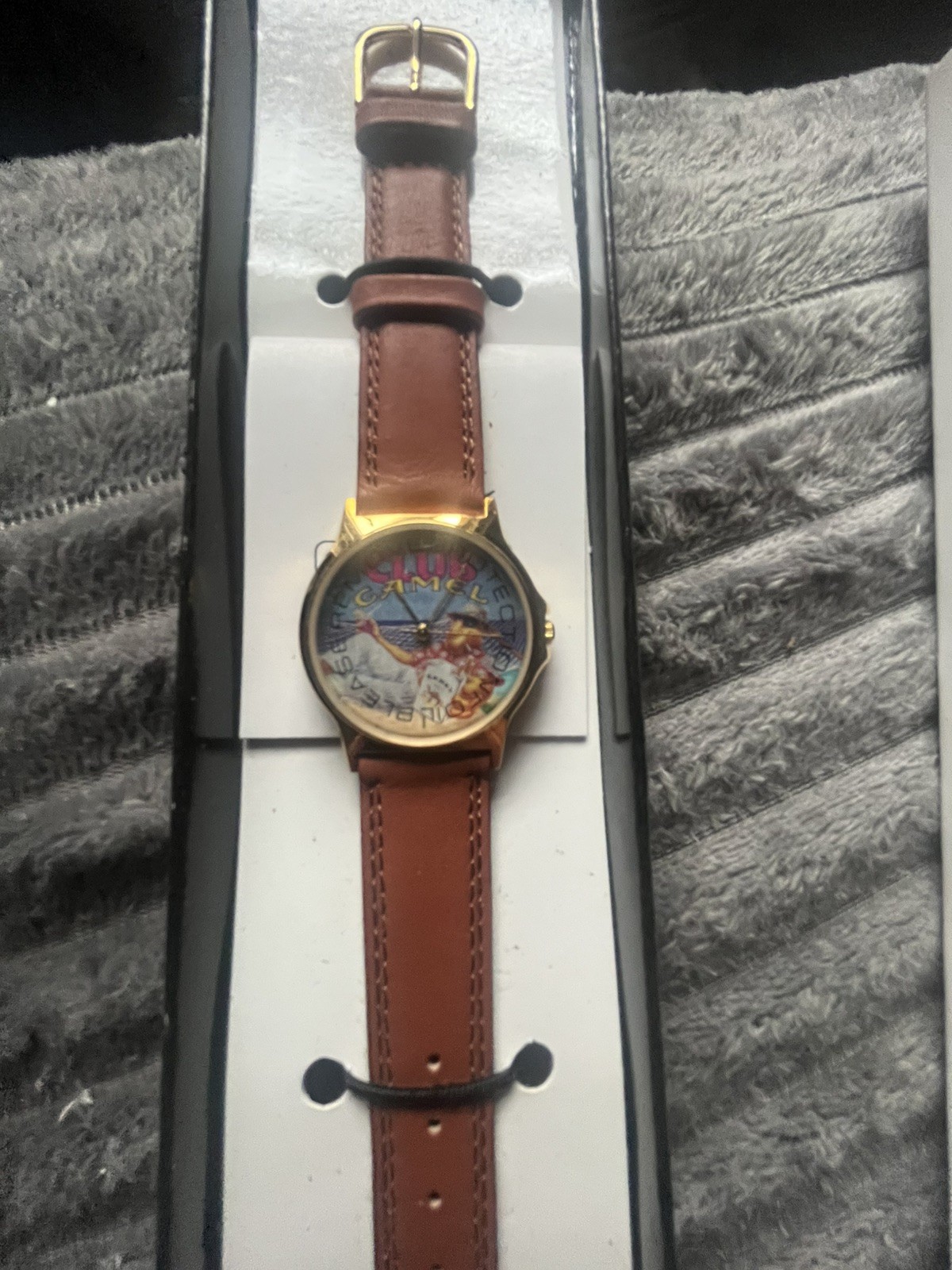 Vintage 1990s Sweda Club Camel Joe Camel Watch Gold Brown Leather NIB￼