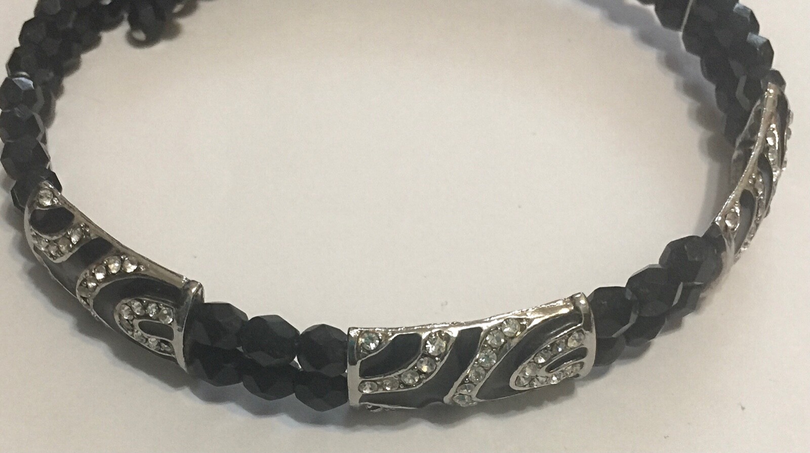 Black Beaded Wrap Necklace Clear Crystal Rhinestones