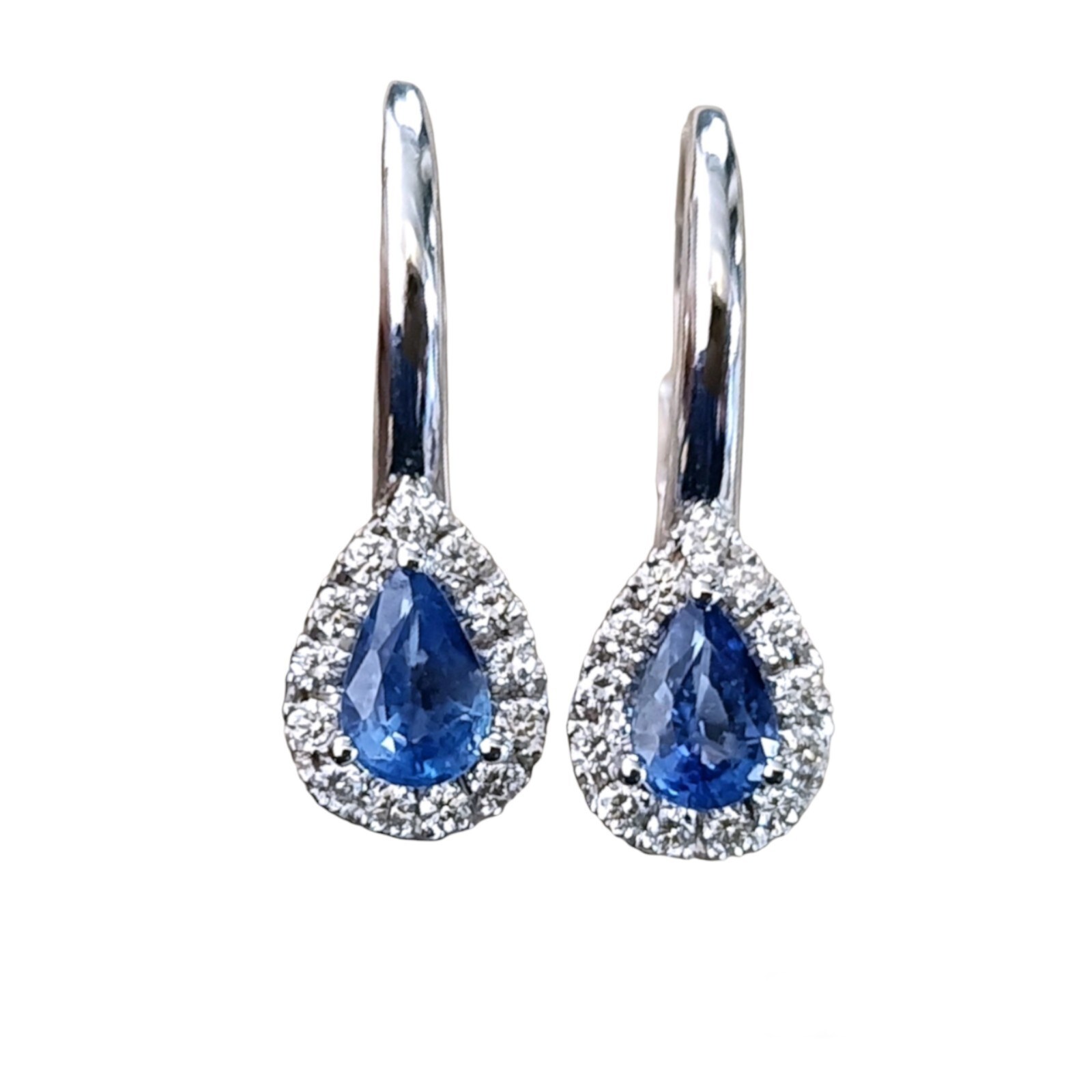 Orecchini con ZAFFIRI BLU a GOCCIA e DIAMANTI in Oro Bianco 18kt 750 monachella