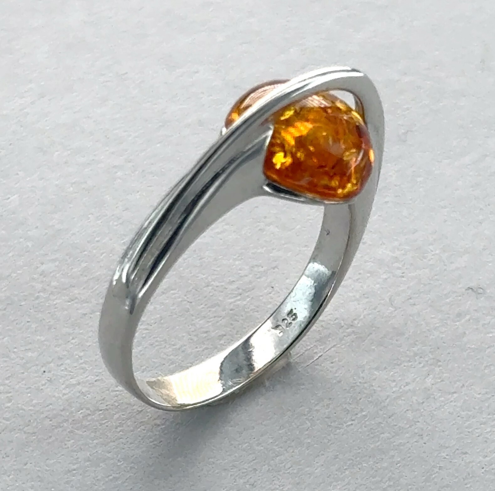 Cognac / Brown Round BALTIC AMBER Space Ring 925 STERLING SILVER Poland #22e