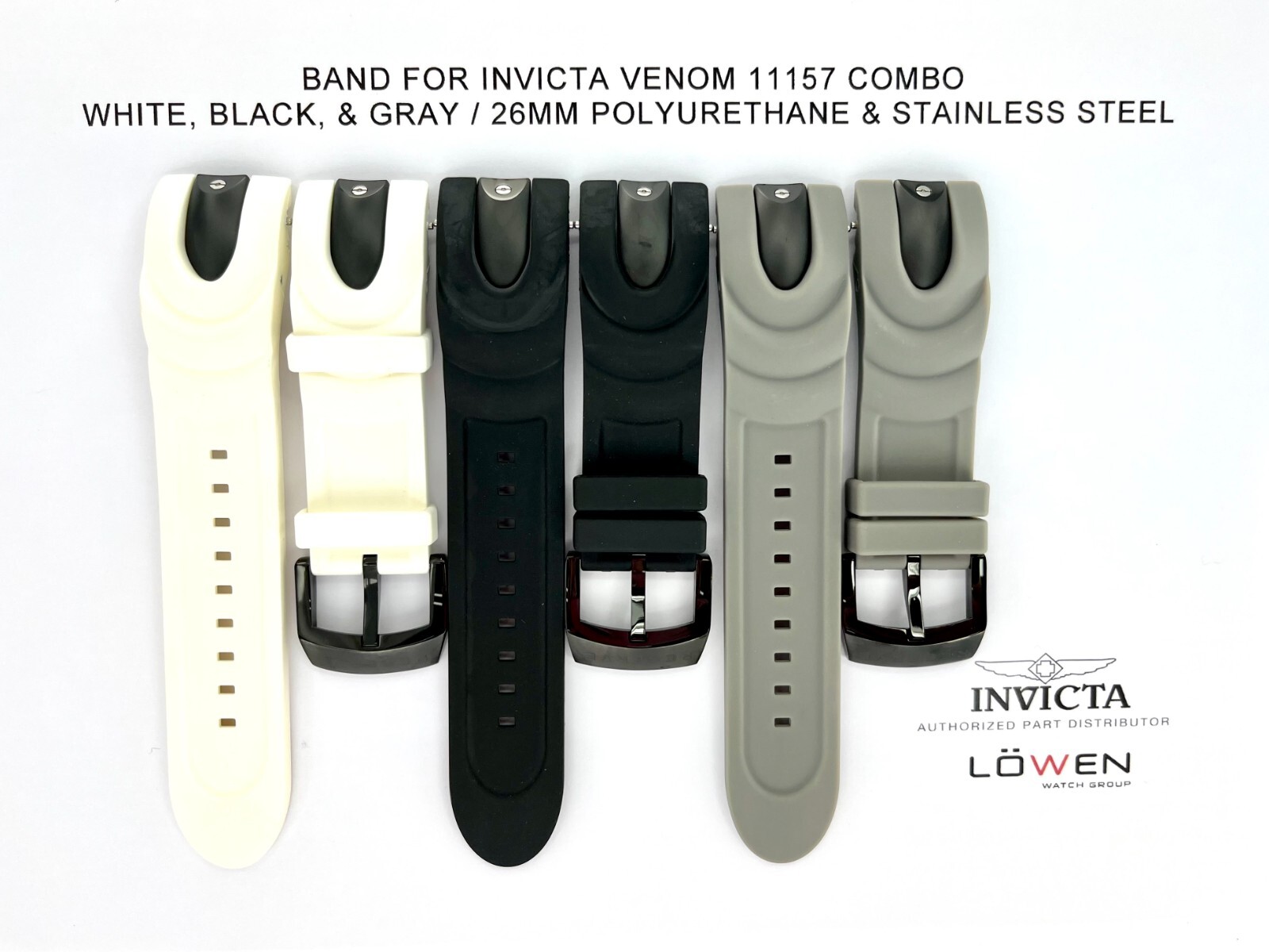 Authentic Invicta Venom 11157 Combo Gray, Wht, Blck Polyurethane 26MM Watch Band