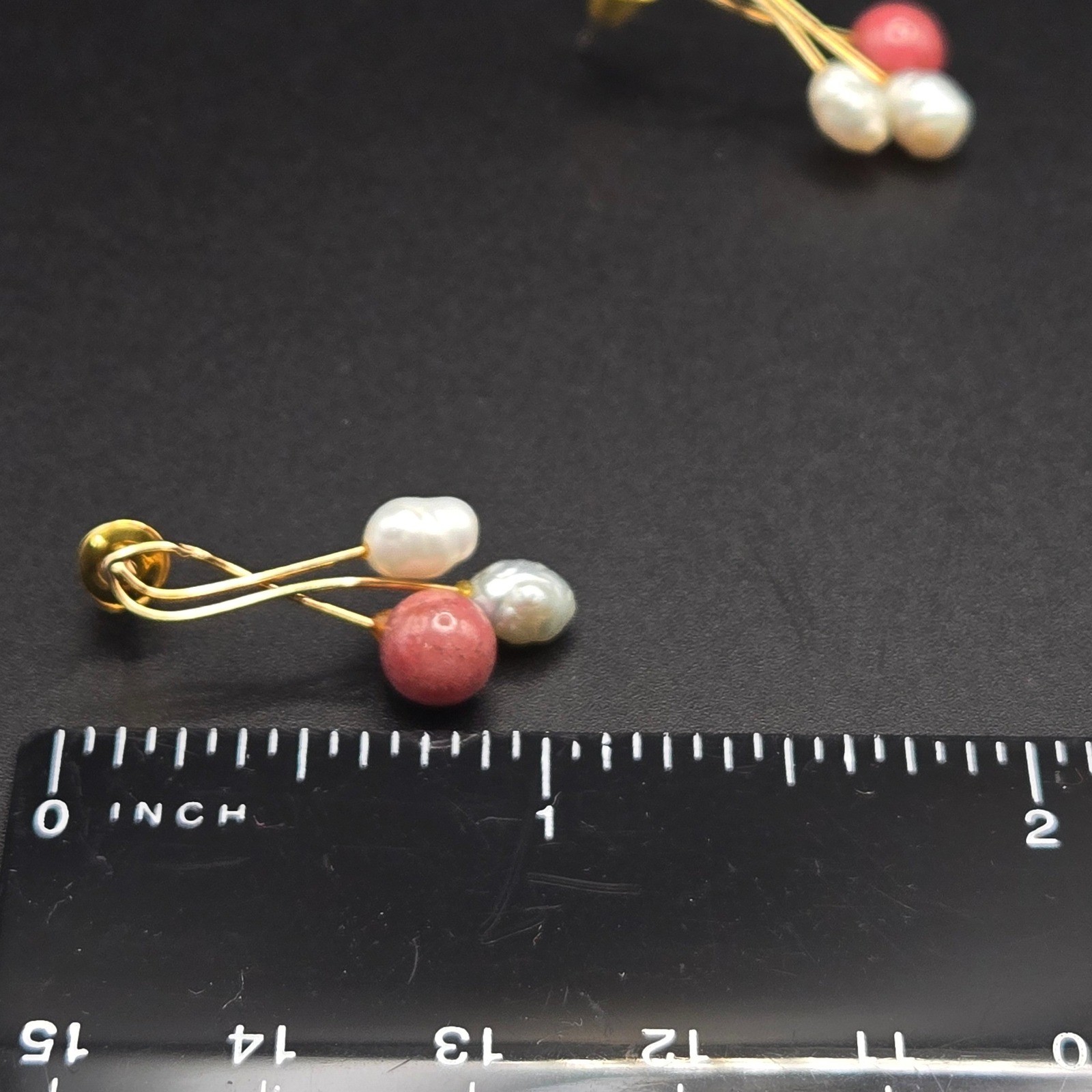 Handmade Baroque Freshwater Pearl and Coral Dangle Beads Goldtone Post Earrings