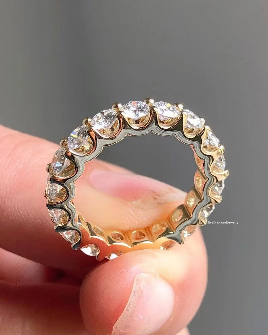 2.50Ct Round Moissanite Ring Full Eternity Band 14k Yellow Gold Plate Sliver