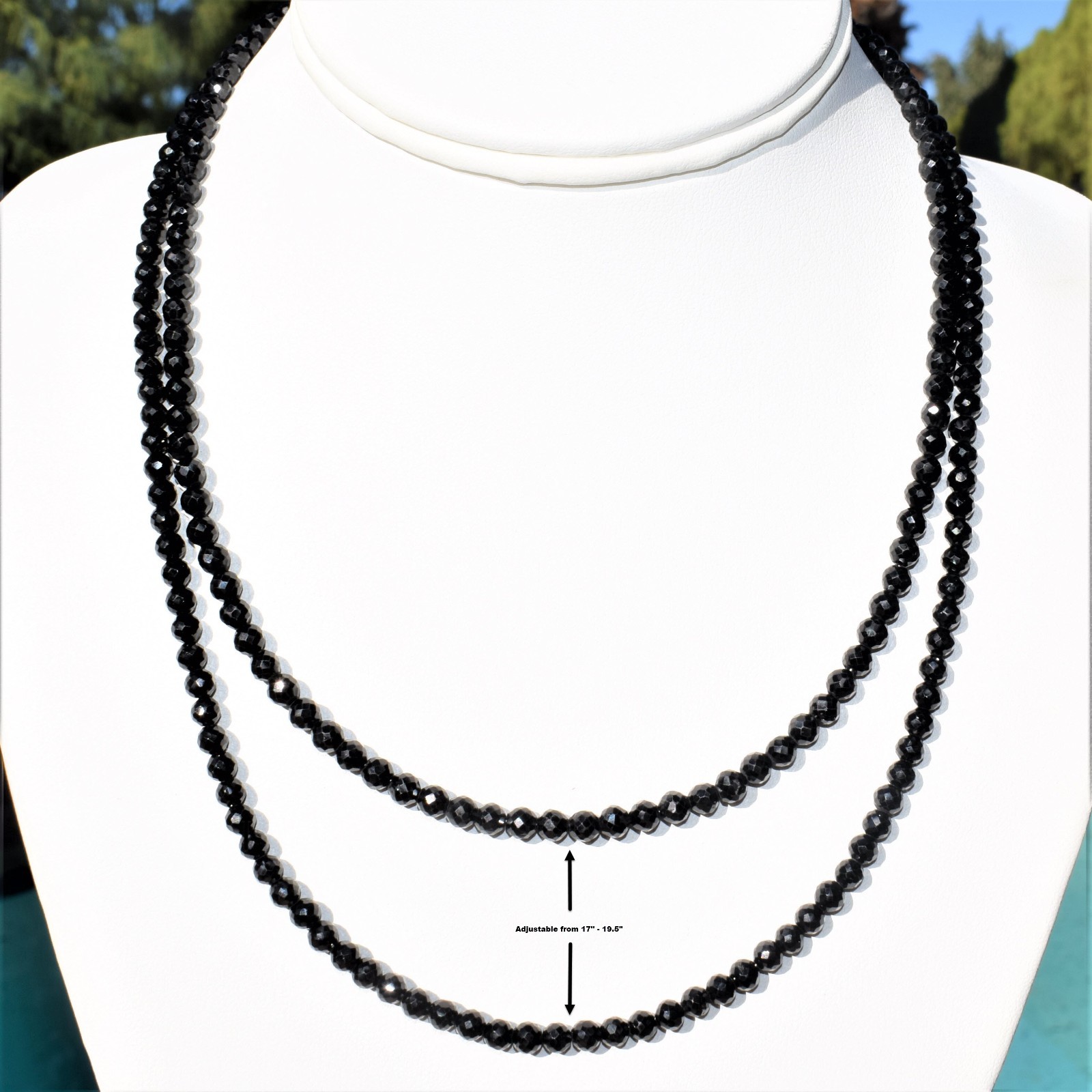 AAA-Gem Grade Black Tourmaline Necklace Adjustable 17″ – 19.5″ 925 Silver 4.3mm