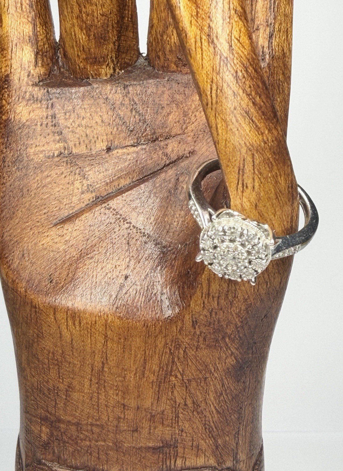 SK9 Allure Gems 925 Sterling Silver Diamond Halo Cluster Ring Size 7.25 3.15g