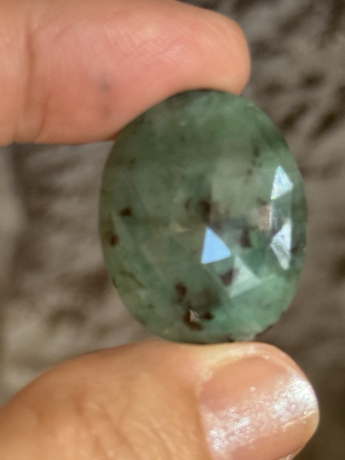 19.6ct 25.5×20.3×4.8mm Natural Green Emerald Rose Cut Flat Back Oval Cabochon