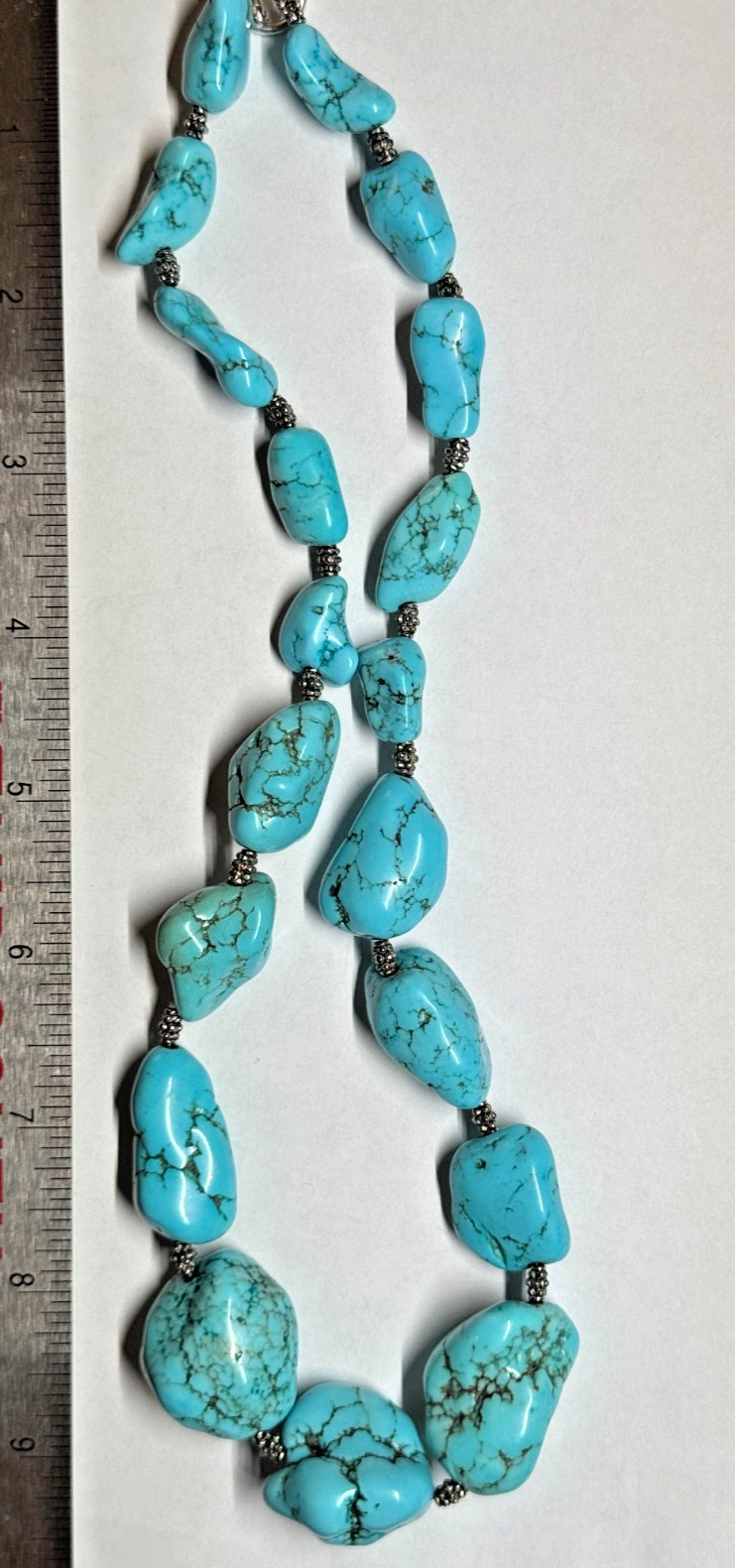 Chunky Blue Turquoise Look Nugget Necklace 20″ 925 Clasp 130g 19 Stones