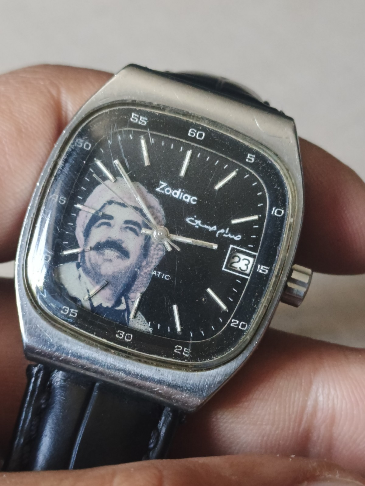 VINTAGE ZODIAC Saddam Hussein Arabic Dial Auto ETA 2879 in ZENITH Steel Case