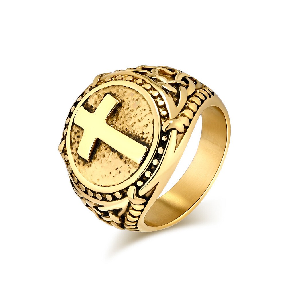 Mens Celtic Knot Cross Signet Ring Gothic Stainless Steel Biker Band Boy Jewelry