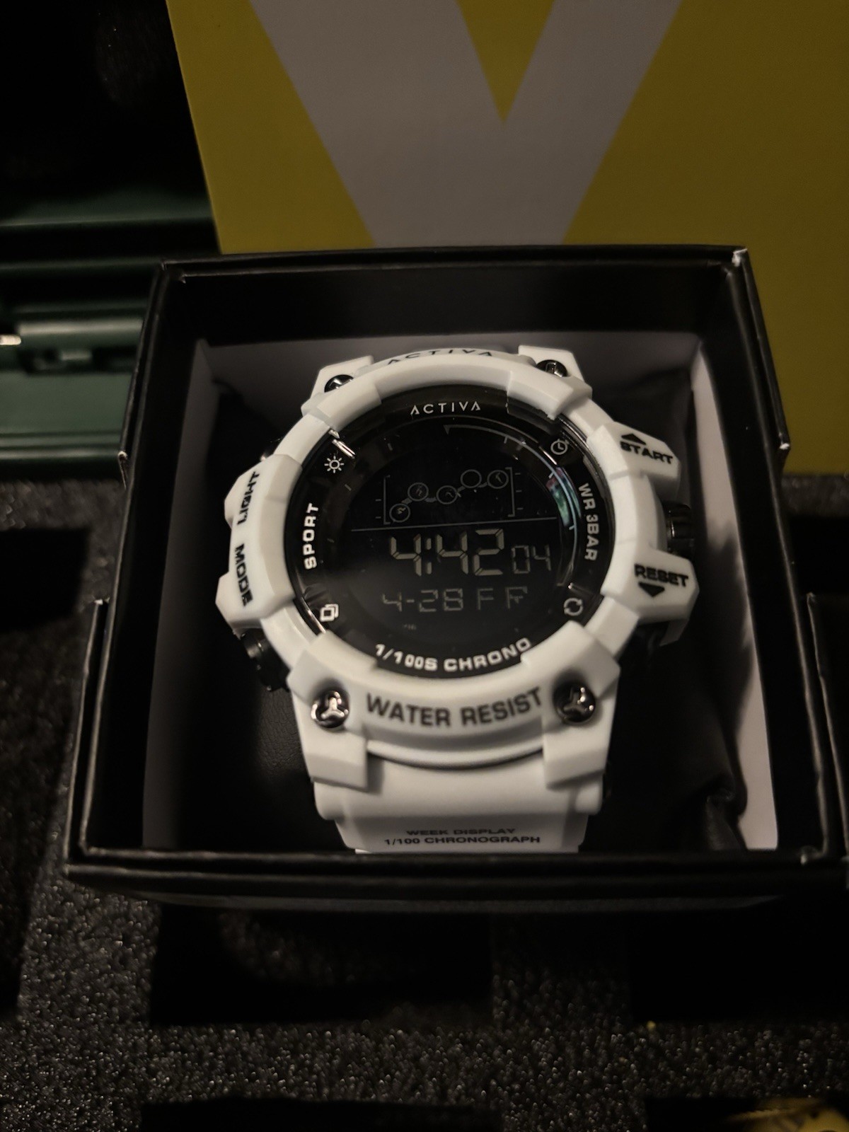 Activa Digital Quartz Chronograph Backlight Day/Date 50m White 48-51.9mm w/ Box