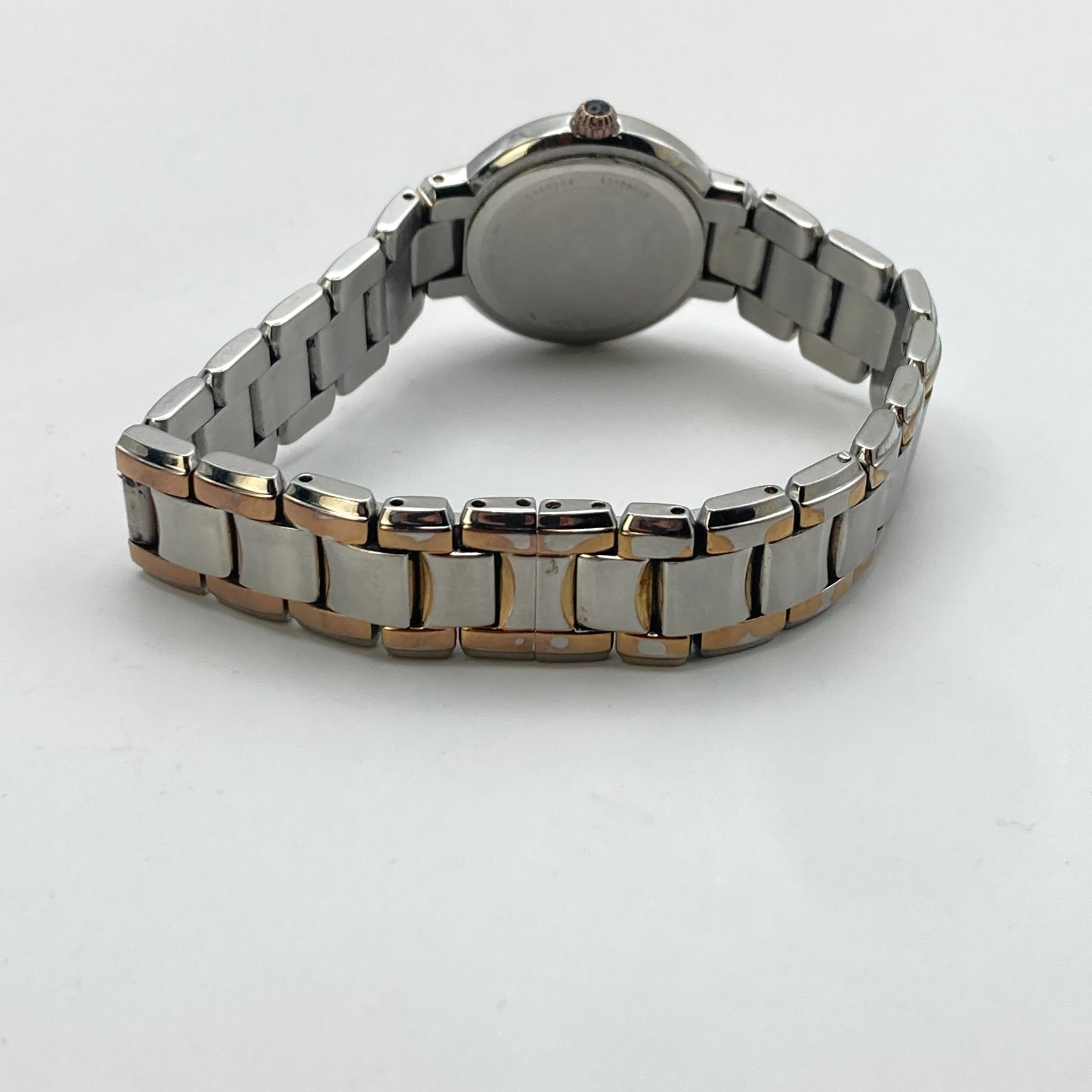 Bulova Women’s Watch Silver Rose Gold Tone FLAWED CRYSTAL 98L153 New Battery 7″