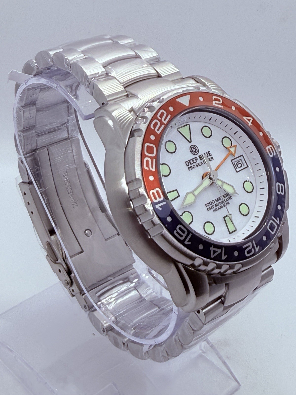 Deep Blue PRO SEA DIVER 1000M GMT AUTO DIVE WATCH-RED/BLUE BZL WHITE DIAL/NEW‼️