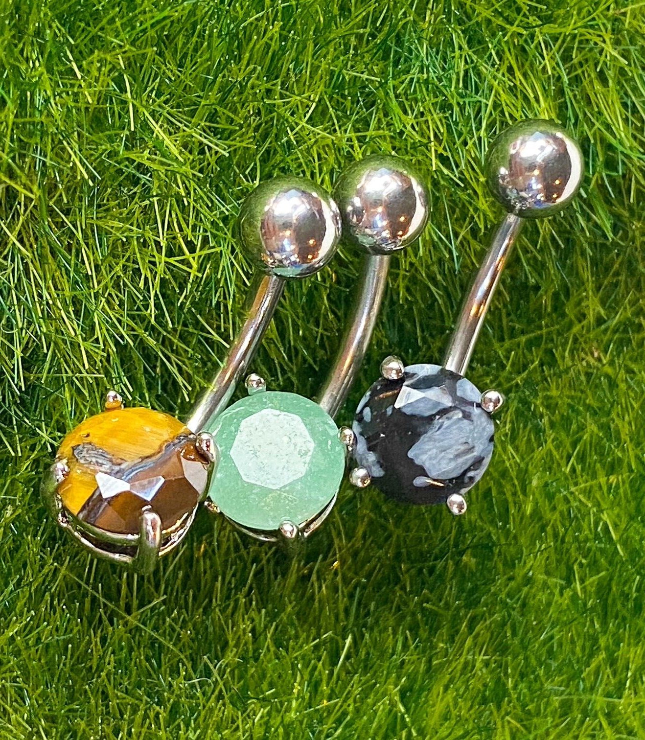 Solitaire Semi-Precious Belly Ring Natural Stone Pierced Navel Naval 14g Prong