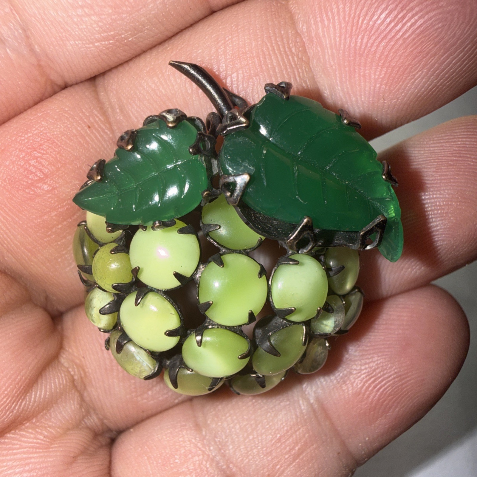 Brooch Pin Schreiner New York “Fantasy Lime” or “Green Strawberry” Unsigned Rare