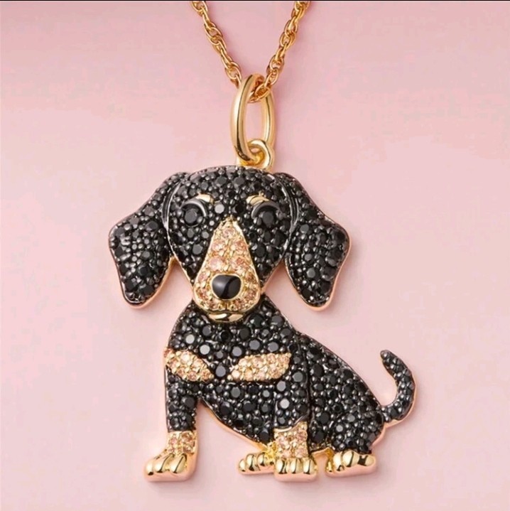Gold-Plated Black and Gold Dachshund Pendant Necklace