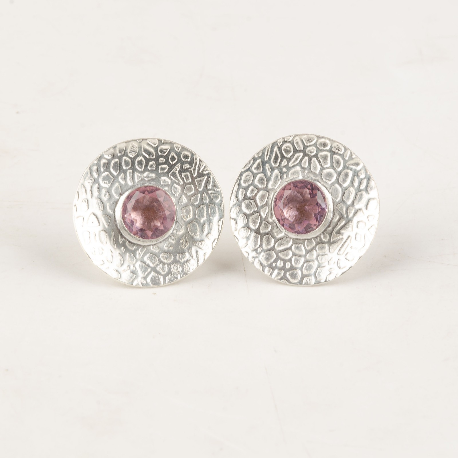 Morganite Gemstone Stud Earrings Sterling Silver Handmade Boho Jewelry 0.89″Gift