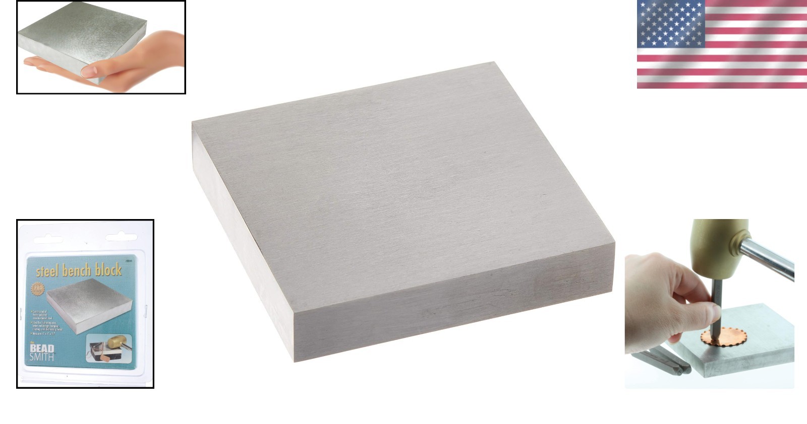 Steel Bench Block for Jewelry Stamping – 4 x 4 x 0.5 inches