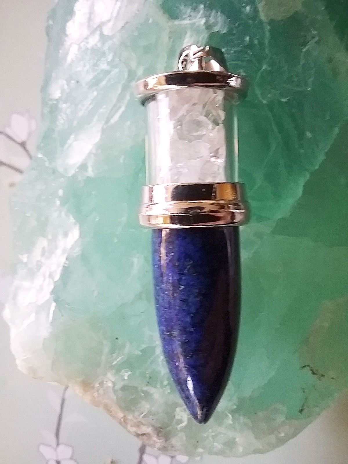 Sterling Silver HERKIMER DIAMOND Pendant wth Rare LAPIS LAZULI and Silver Chain