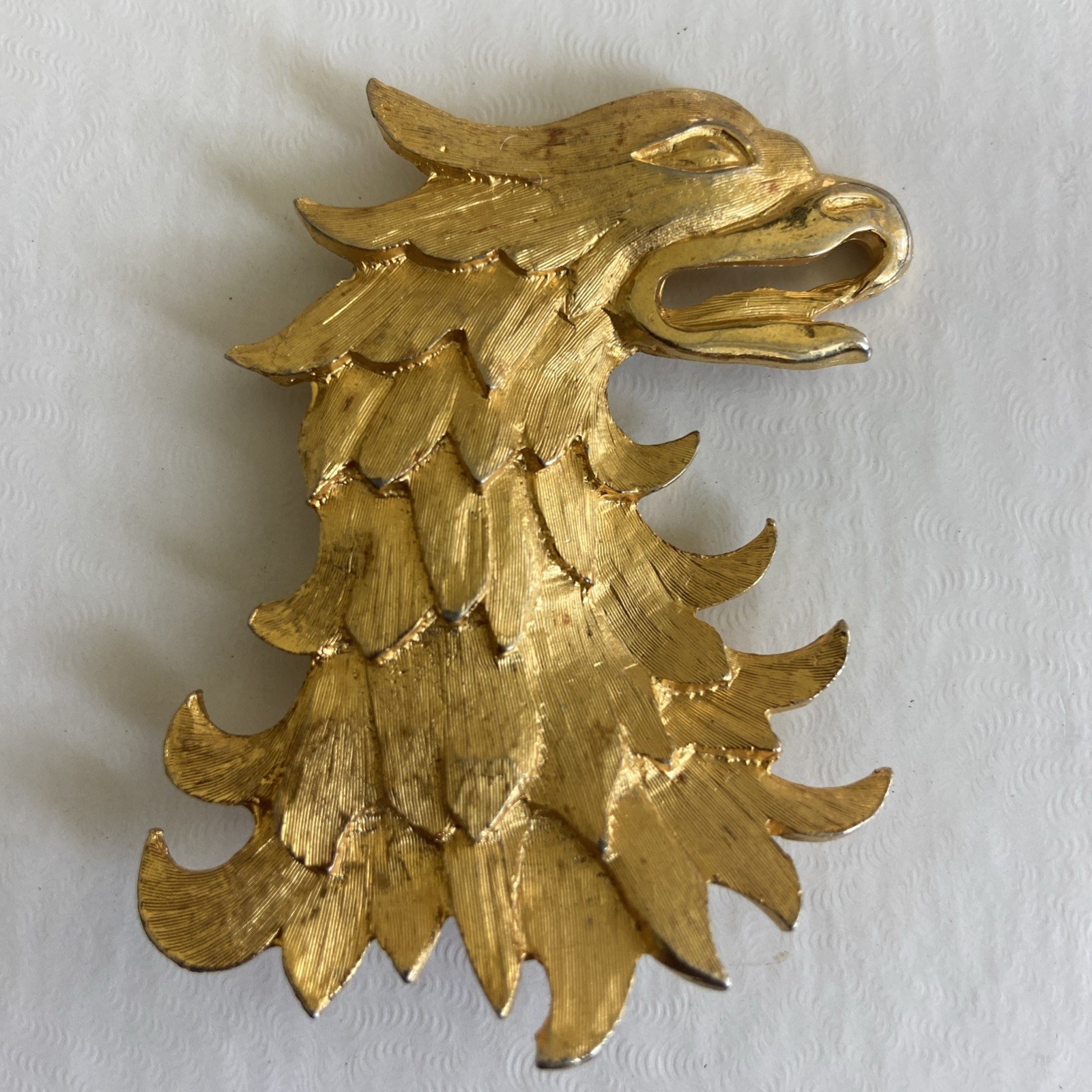 Vintage 1970s Cadoro Feathered Eagle Head Feathers Brooch/Pin Gold Plated C8