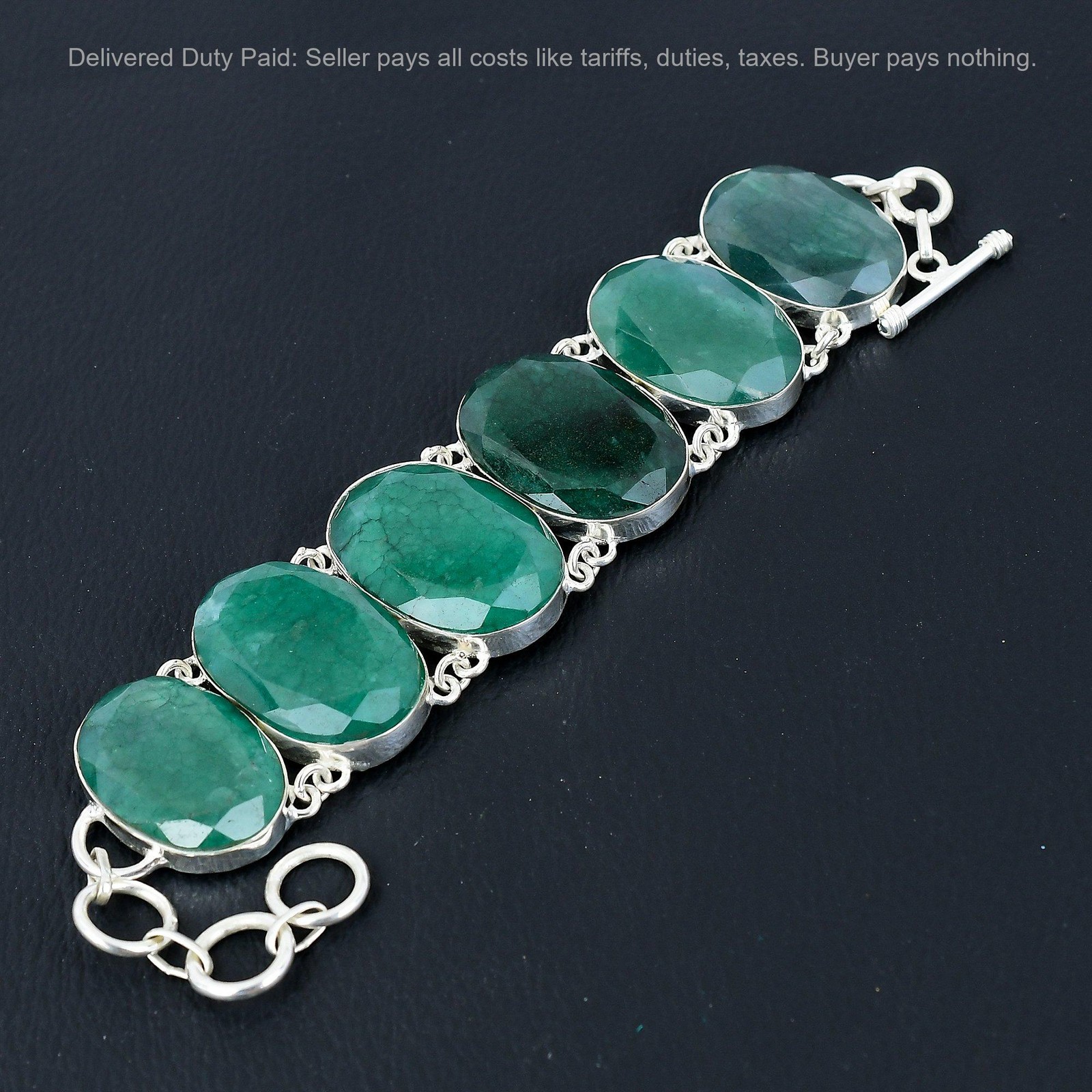 Natural Zambian Emrald Trendy New Chain Anniversary Bracelet 925 Sterling Silver
