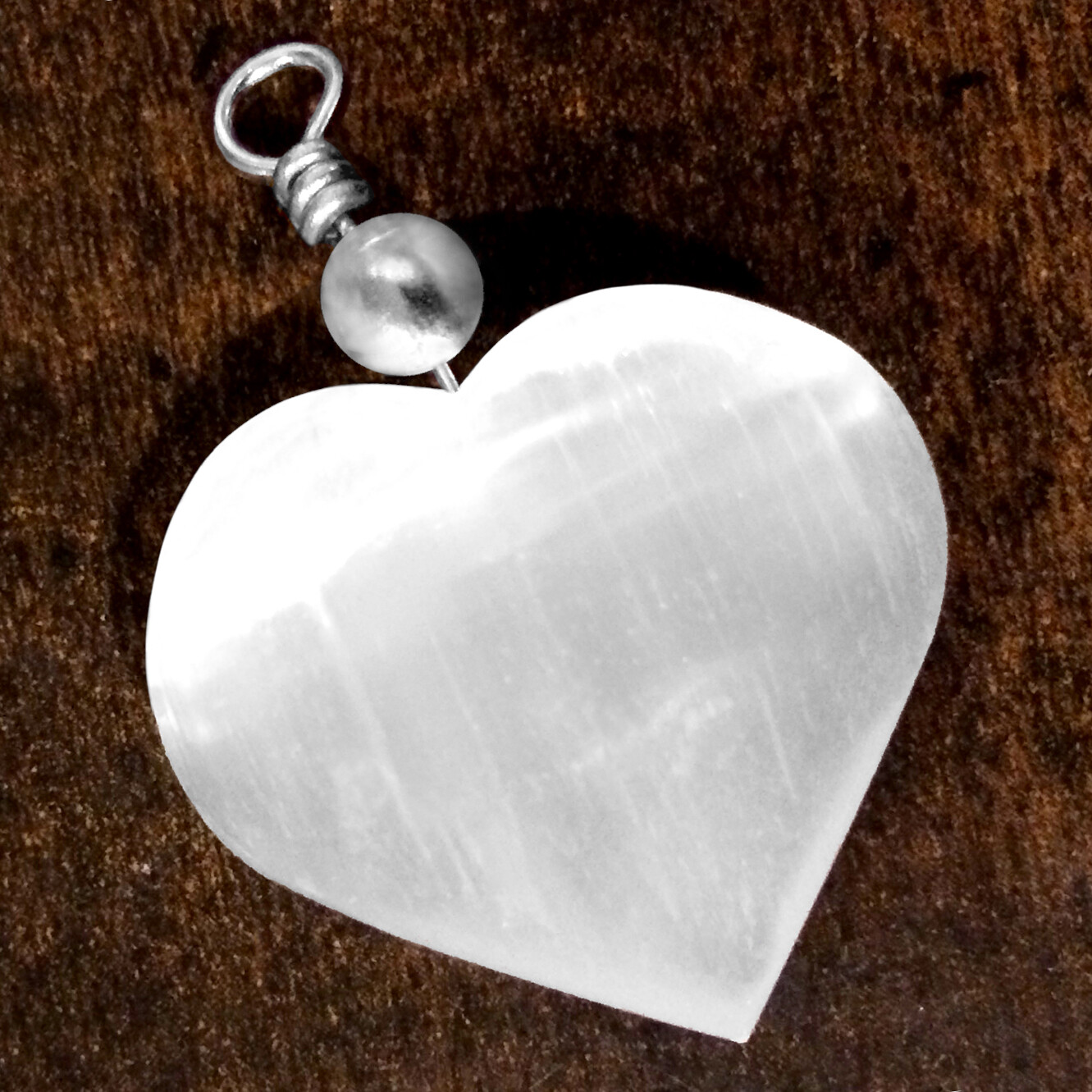 Selenite Crystal Heart Pendant Chakra Love Stone Sterling Silver Necklace CHARGE