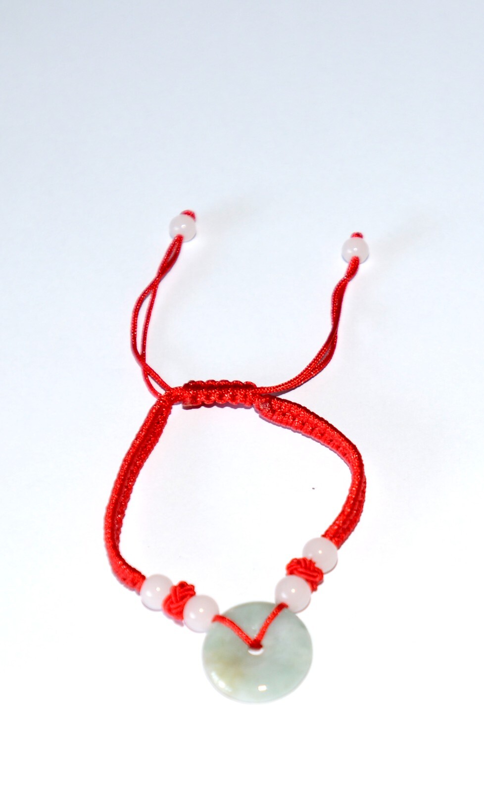 Macrame Friendship Adjustable Red Cord Feng Shui Jade Bi Disc Charm Bracelet