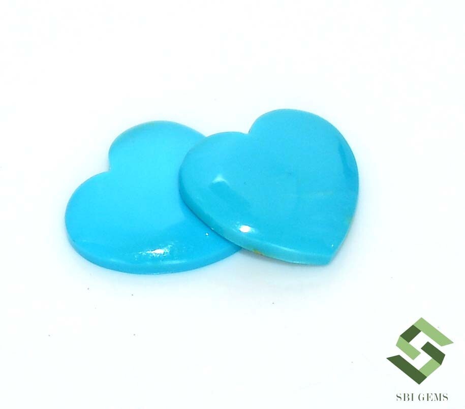 14×13 mm Natural Turquoise Heart Shape Cabochon Pair 7.84 Cts Loose Gemstone